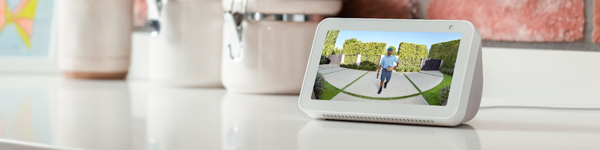 Amazon Echo Show on a white worktop